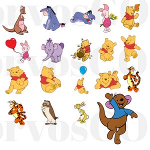 Pacote de clipart PNG do Ursinho Pooh: Tigrão, Bisonho, Leitão (download digital)