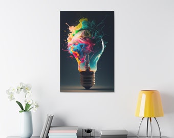 Glowing Blue Light Bulb Canvas