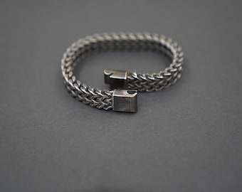Oxidized Silver Solid Chain Bracelet