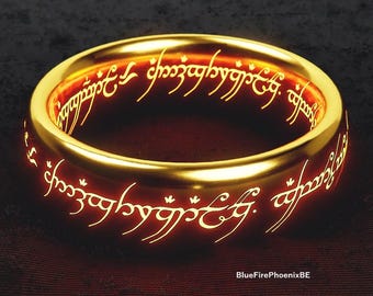 Anillo de Runa Dorada – Banda de Fantasía de Titanio Grabada – Regalo de Boda o Compromiso