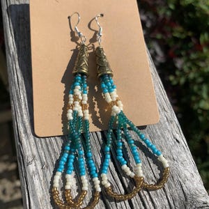 Turqoise and Gold Beaded Earrings