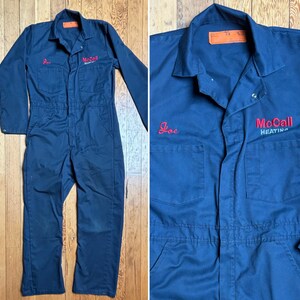 Vintage COVERALLS Mechanic JumpSuit Men's XL buttons Name Tag CLEAN Made In  USA
