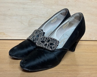 1920’s Black Silk Satin Pumps US 7 -7.5