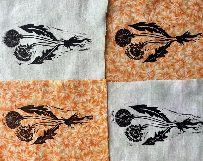Dandelion Patch, Punk Patch, Sew on Fabric Patch. Blockprinted by Hand