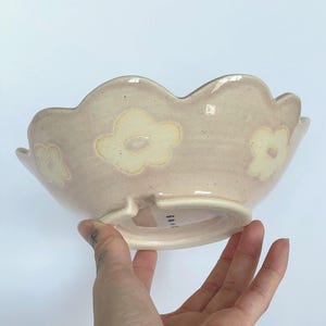 Handmade Pink Flower Bowl: Scalloped Rim Ceramic Dish