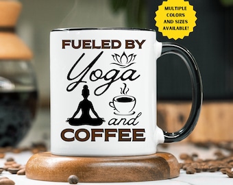Mug yoga, cadeau yoga, tasse à café yoga, yoga, alimenté par le yoga et la tasse à café, tasse instructeur de yoga, cadeau instructeur de yoga, professeur de yoga, tasse de yoga
