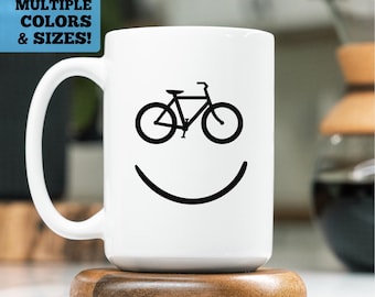 Bicycle Smiley Face Coffee Mug, Smiley Face Mug, Bicycle Coffee Mug, Bicycle Mug, Biking Mug, Biker Mug, Cyclist Mug, Cycling Mug, Bicycle