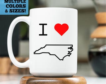 I Heart North Carolina Mug, I Love North Carolina Mug, North Carolina Coffee Mug, North Carolina Coffee Cup, North Carolina Gift, Carolina