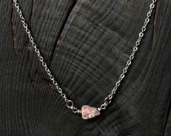 Strawberry Quartz Necklace: Rose Raw Gemstone Pendant, Stainless Steel Chain