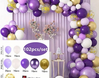 Balloon Arch Purple ,White and Gold DIY Kit | 102 Pieces | Wedding | Baby Shower | Bridal Shower | Birthday Parties | Engagement | Backdrop