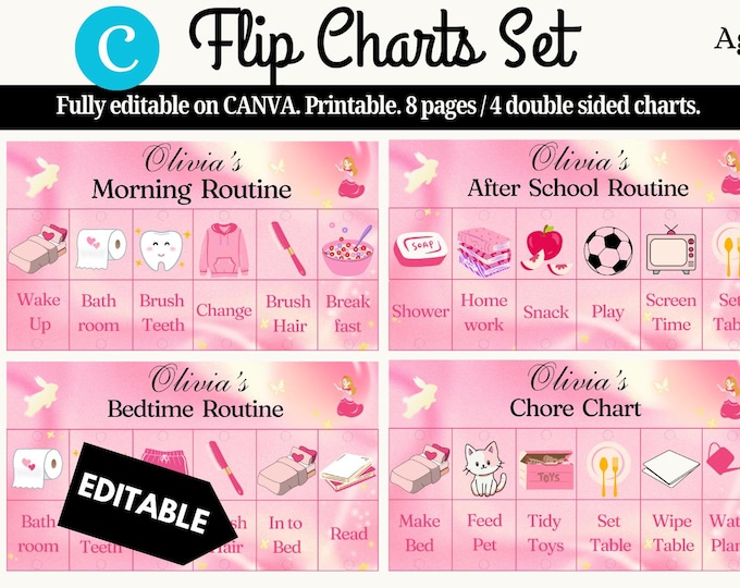 Template Princess Routine Editable Daily Routine Cards, Routine Flip Chart, Editable Morning ...