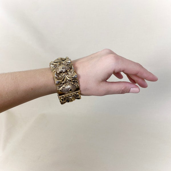 Vintage 1940s Repoussé Gold Hinged Statement Bracelet