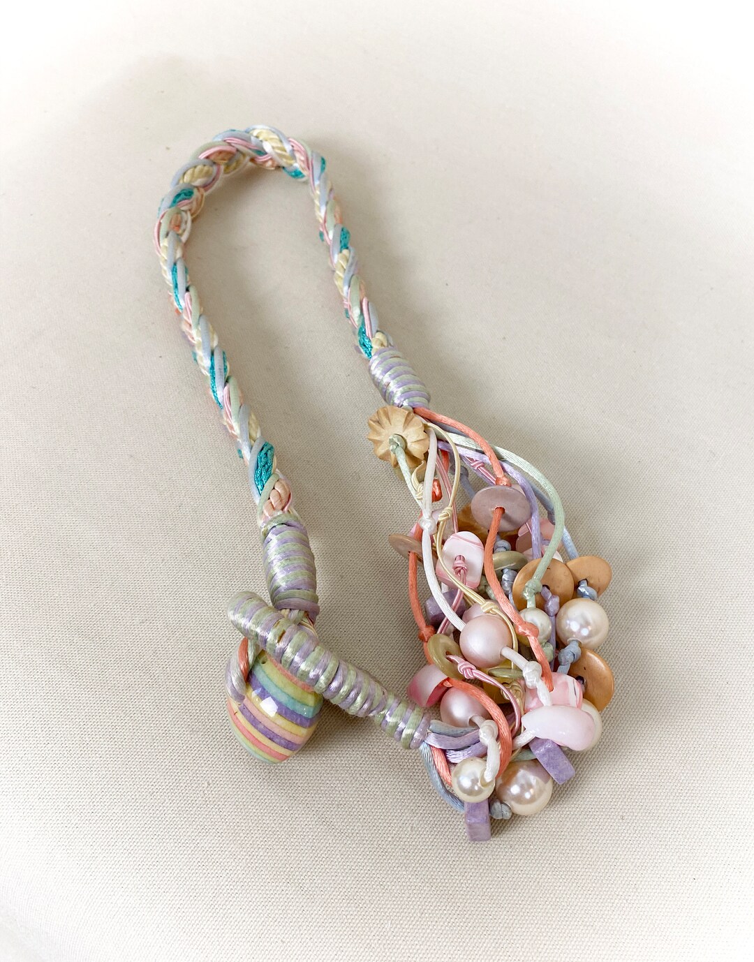 Pastel Roping Vintage 1980s Pastel Rope Necklace With Stone, Wood & Shell Beads - Etsy