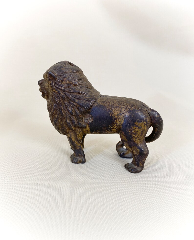Antique 1900s Cast Iron Lion Bank Etsy