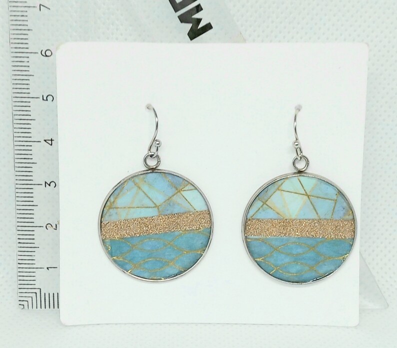 Circular Earrings Geometric Paper Washi Paper Waves Sea. Sea Waves