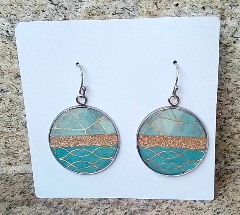 Circular Earrings Geometric Paper Washi Paper Waves Sea. Sea Waves
