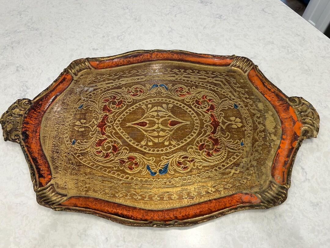 Large Florentine Hand Painted Vintage Tray - Etsy