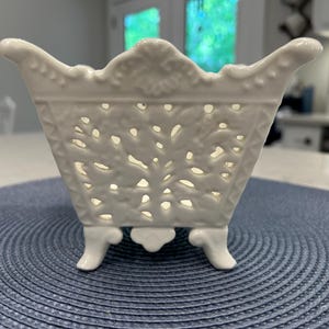 Vintage White Pierced Porcelain 5” Cache Pot Perfect Condition