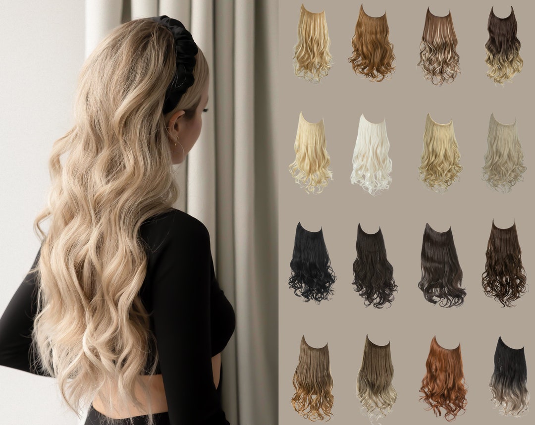 Halo Hair Extensions, Wavy Halo Extension, Invisible Wire Hair