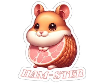 Chubby Cheeks & Ham Hugs: Adorable Hamster-Meets-Ham Vinyl Sticker for Cute Overload!