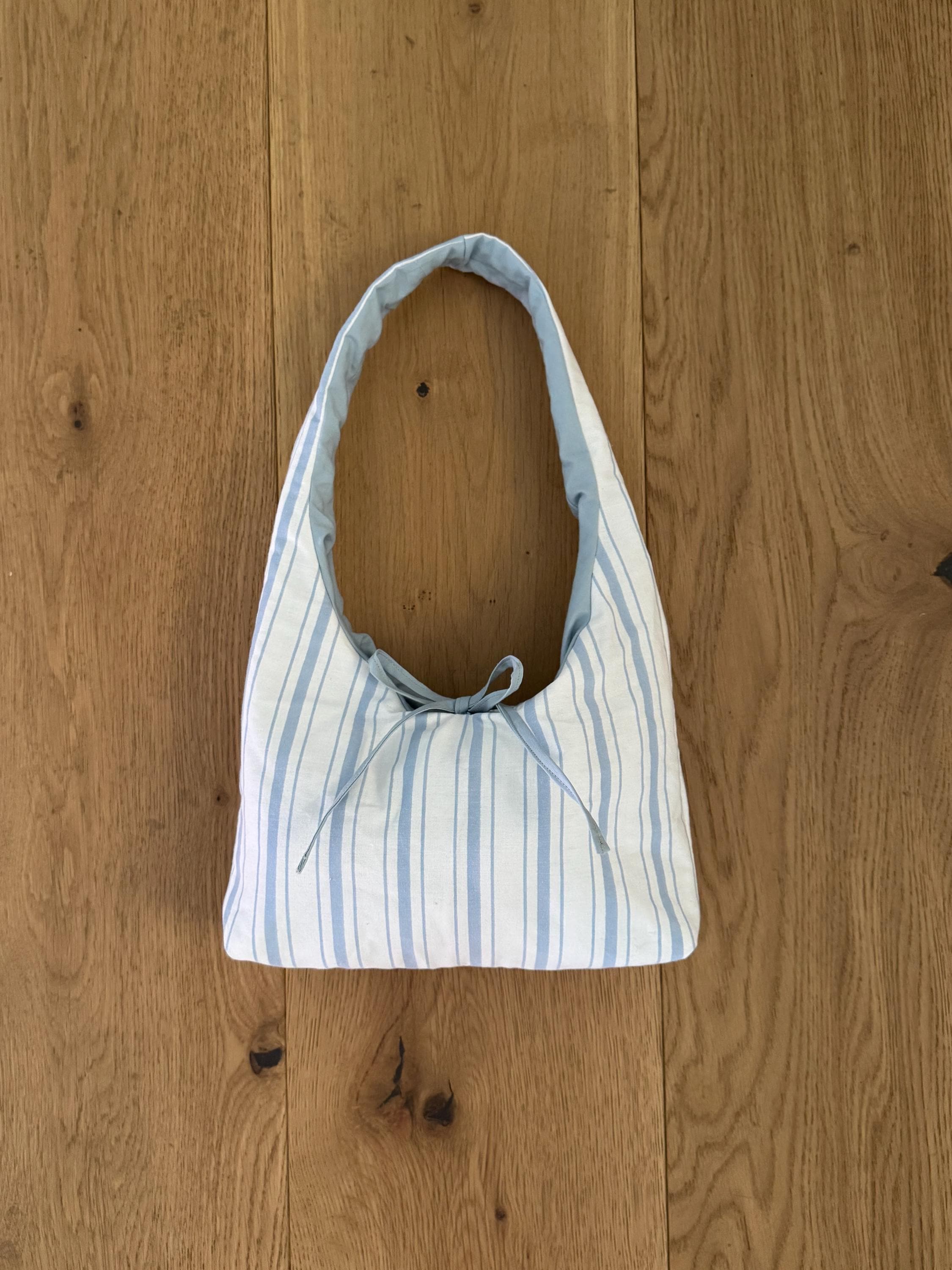 Handmade Blue and White Striped Reversible Cotton Shoulder Bag – 100% Cotton, Eco-Friendly, Two-in-One Everyday Bag, Slouchy Shoulder Bag