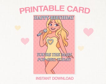 PRINTABLE Sabrina Carpenter Birthday Card – Cute Cartoon Pop Star Greeting Card– Unique Digital Download PDF & PNG
