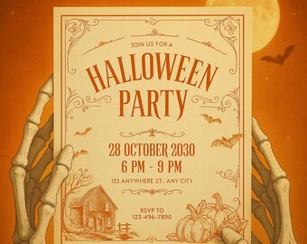 Editable Halloween Party Invitation | Vintage Halloween Theme | Instant Download | Canva Template | Digital Download