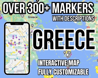 Greece Interactice Map Guide for Itinerary Organizer Gifts for Traveler Digital Travel Planner Mobile Travel Accessories Athens Santorini +