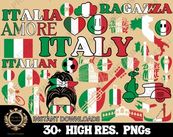Pakiet clipartów o tematyce WŁOCHY Pliki PNG Wysoka rozdzielczość png Natychmiastowe pobieranie Clipart podróżny, Clipart europejski, 30+ plików PNG, Flaga włoska