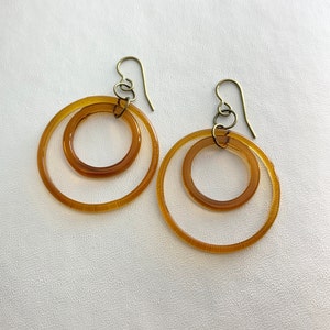 UNIQUE 1950's Vintage glass hoops on 100% PURE Titanium earring hooks. Lightweight.  Translucent glass.