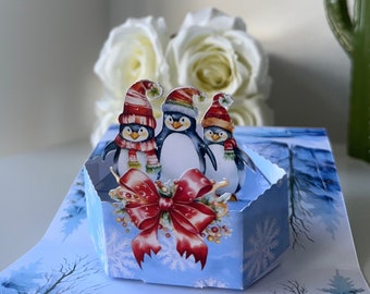 Christmas card three penguins best friend pop up card perfect for greeting card and Christmas gift