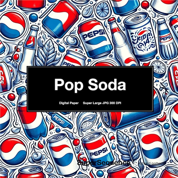 Pop Soda Bottles and Cans 2 Hand Drawn Pattern - Seamless Repeat Illustration Pattern, Backgrounds, Printable Digital Wrapping Paper