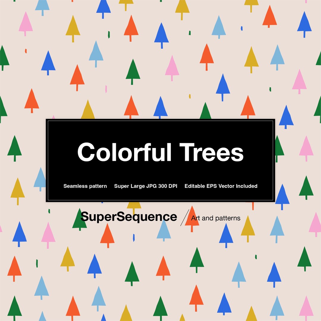 Colorful Trees Illustrated Pattern - Vector Seamless Repeat Pattern ...