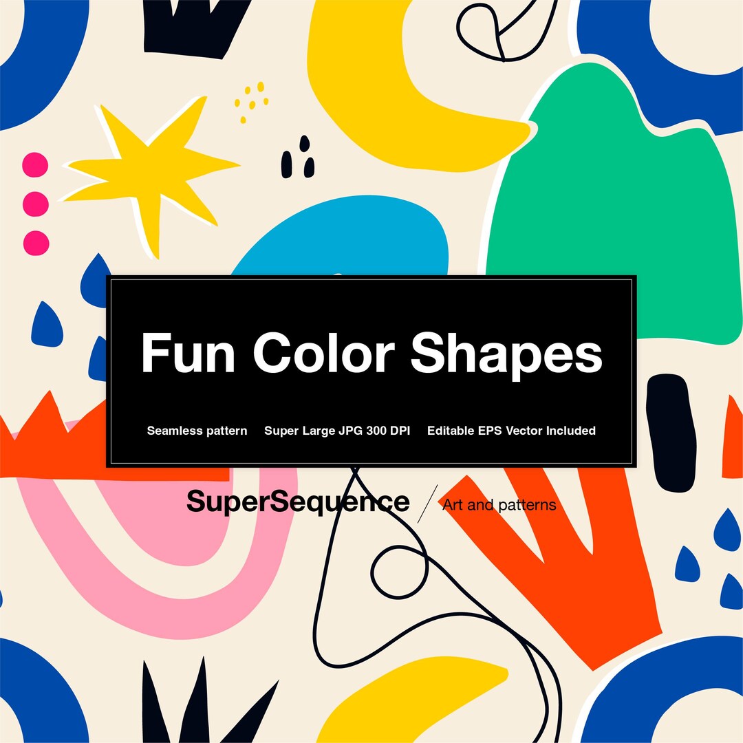 Fun Color Shapes Illustrated Pattern - Vector Seamless Repeat Pattern ...