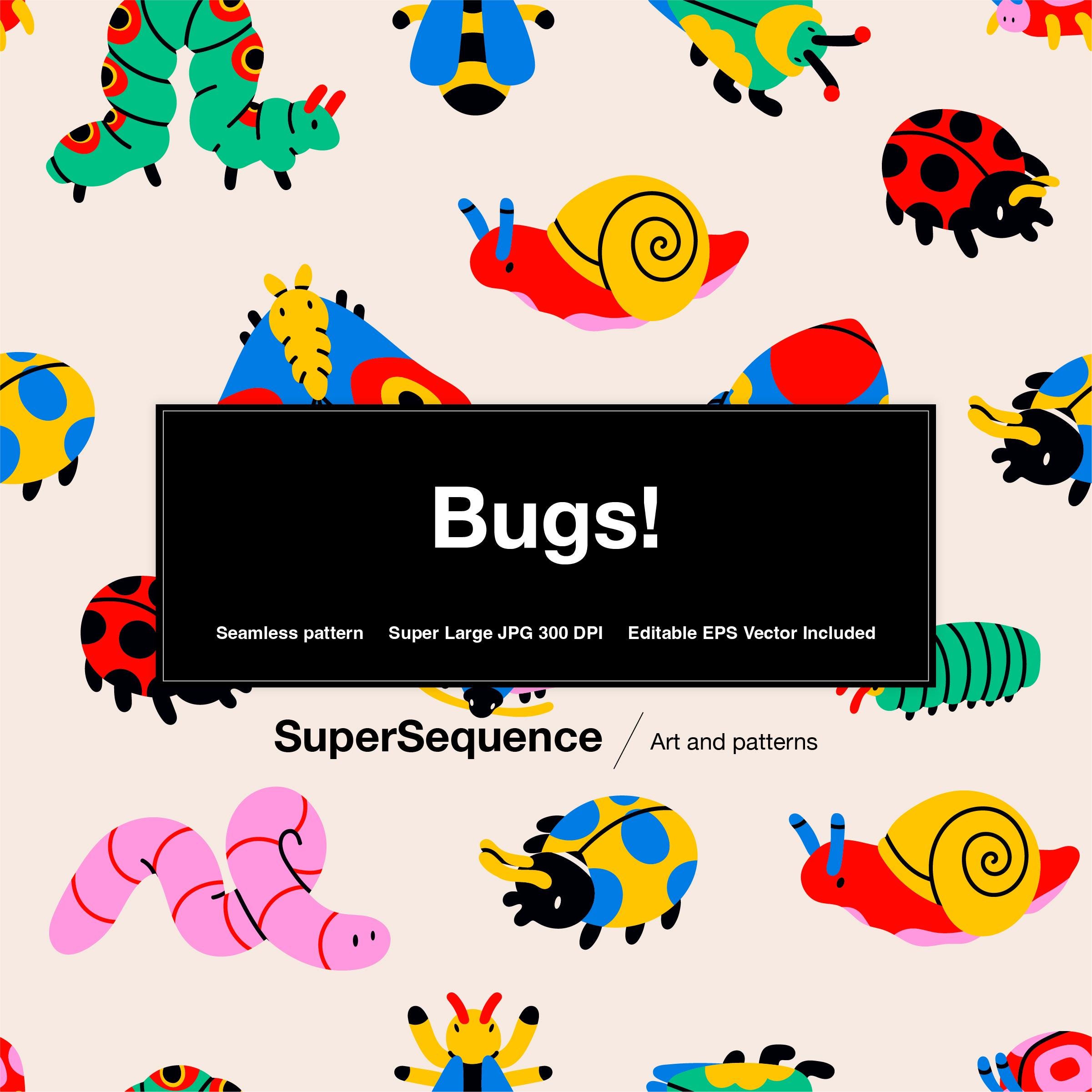 Bugs Illustrated Pattern - Vector Seamless Repeat Pattern, Backgrounds, Printable Digital Wrapping Paper, Digital Art Supplies