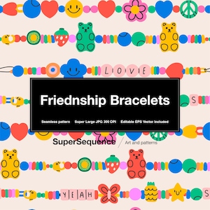 Braccialetti dell'amicizia modello illustrato - modello vettoriale senza soluzione di continuità ripetuto, sfondi, carta da regalo digitale stampabile, materiali artistici