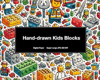 Blocks Hand Drawn Art -  Illustration, Backgrounds, Printable Digital Wrapping Paper (this is not a pattern)
