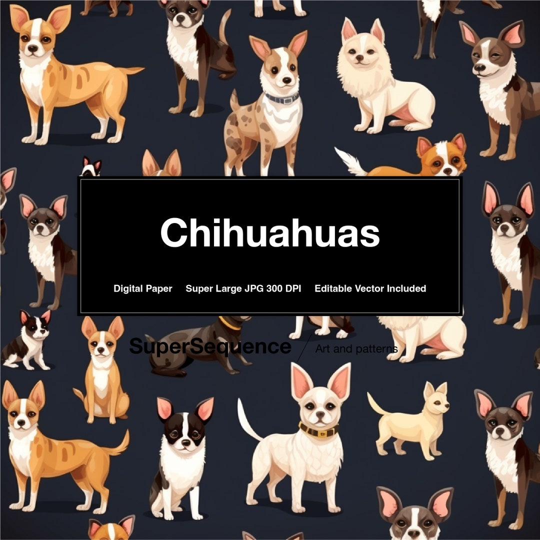 Chihuahuas Digital Paper Hand-drawn Illustration Pattern, Backgrounds ...
