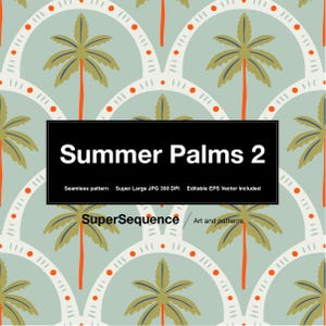 Summer Palms 2 Illustrated Pattern - Modello vettoriale senza soluzione di continuità, Sfondi, Carta da regalo digitale stampabile, Materiali per l'arte digitale