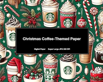 Christmas Coffee Hand Drawn Art -  Illustration, Backgrounds, Printable Digital Wrapping Paper (this is not a pattern)