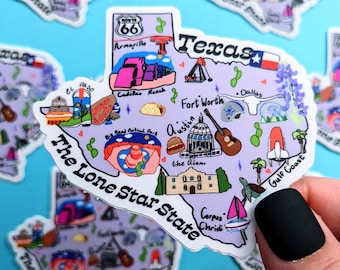 Pegatina del mapa de Texas: calcomanía de Texas para portátiles y botellas de agua, regalo para viajes de aventura