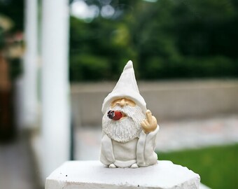 Smoking Funny Fairy Garden Gnome | White Wizard Gnome, Outdoor Statue, Dwarf Garden Sculpture, Garden Decor, Garden Figurine, Home Decor