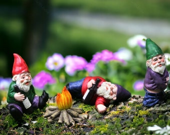 Fairy Garden Drunk Gnomes | Hand Painted Gnomes, Home Garden Decor, Garden Ornaments, Outdoor Statues, Dwarfs Statues, Gnome Accessories