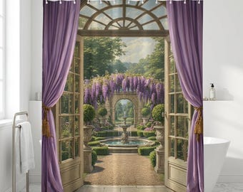 Wisteria Garden Shower Curtain Victorian Bathroom Decor Romantic french Door English Garden Cottagecore