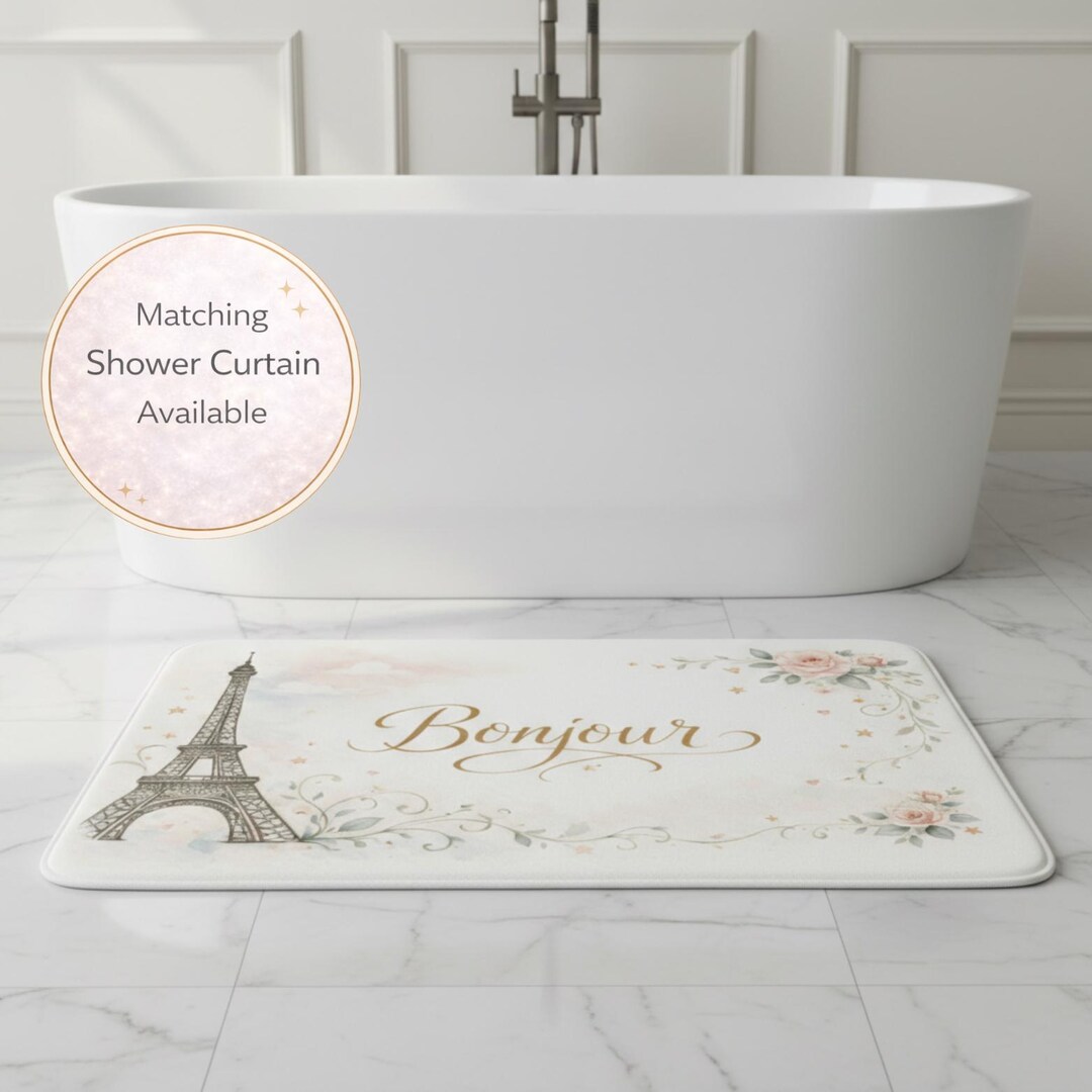 Paris Bathroom Rug Set, Eiffel Tower Bath Mat and Toilet Mat, Bonjour ...