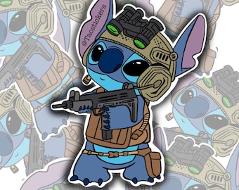 Disney Inspired Tactical Stitch from LILO and Stitch Sticker. Military Morale Sticker for your Hydroflask, Laptop, Helmet, Tumbler