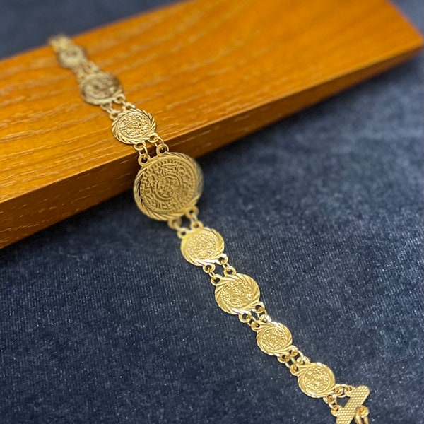 Gold Coin Bracelet for Women, Gold Bracelet, Coin Jewelry Bracelet, Arab & Middle East Jewelry, African Jewelry, Gift for Her