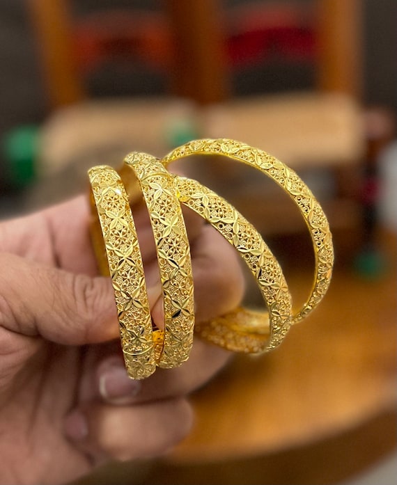 Gold Bangles Gift for Women, 24k Dubai Gold Plated Bangles