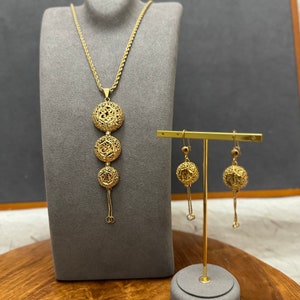 24k Dubai Gold Plated Jewelry set, Gold Jewelry Set for Women, Wedding Gold Jewelry Set, Gold Necklace & Gold Earrings, Gift for Her