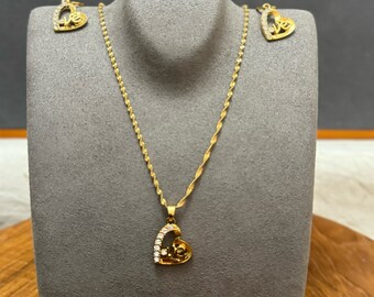 Gouden sieradenset voor vrouwen, gouden ketting en gouden oorbellen, cadeau voor haar